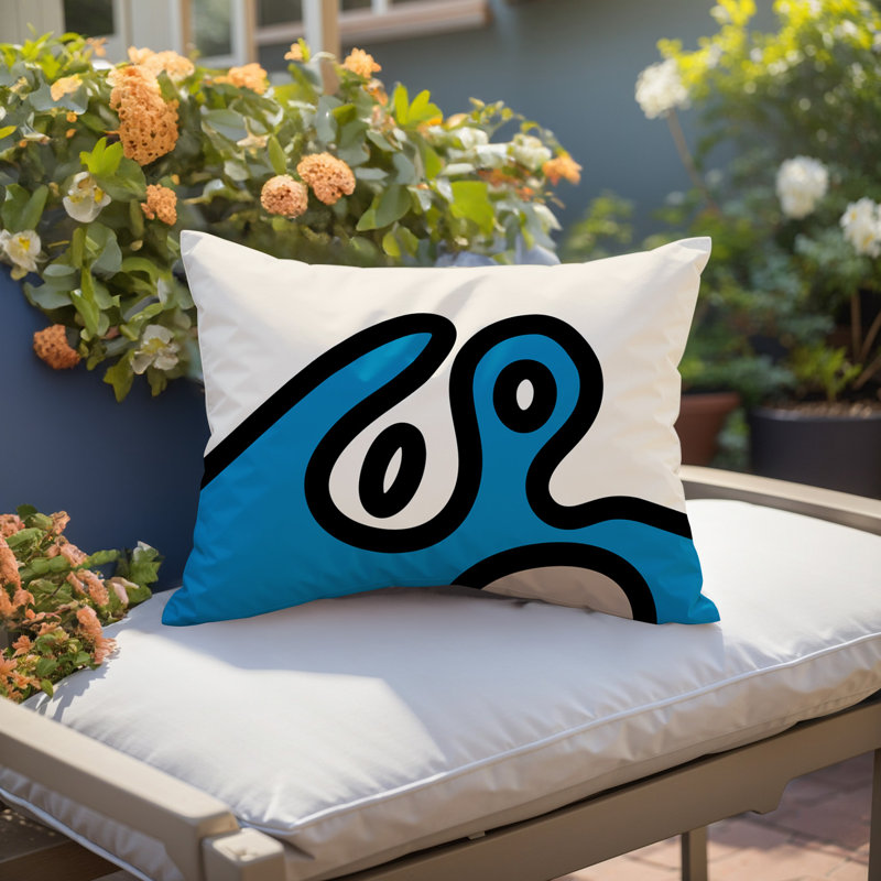 Oreiller rectangulaire réversible intérieur / extérieur Peller, H 18 po x l 25 po, Turquoise / noir / blanc cassé