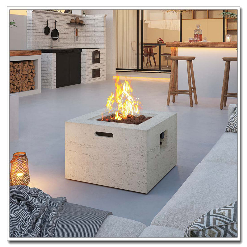Outdoor Square Fire Pit, Beige