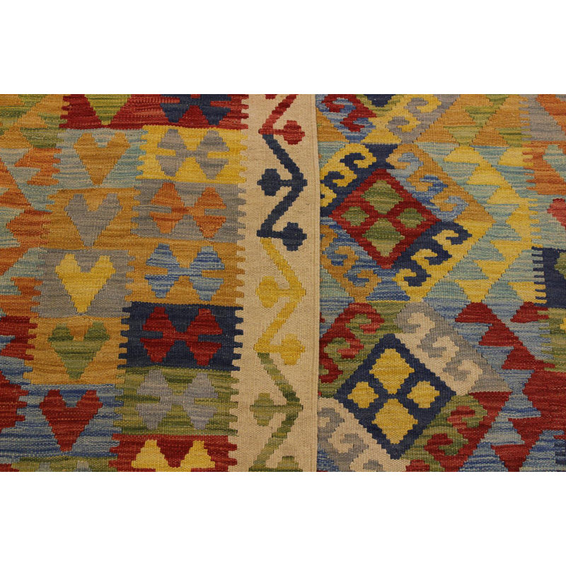 Tapis jaune en laine fait à la main de conception unique 6 pi 10 po x 9 pi 9 po Lowri Lowri