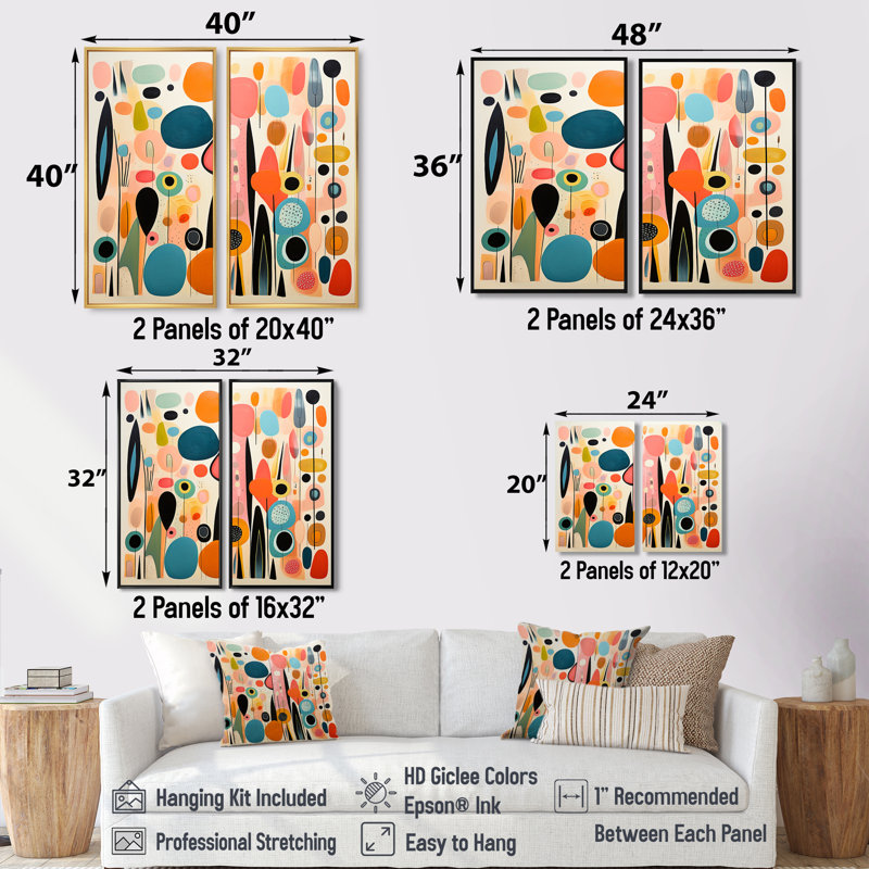 «Pink Mid Century Playful Patterns II», art mural moderne sur toile Mid-Century, 40" H x 40" W, Black