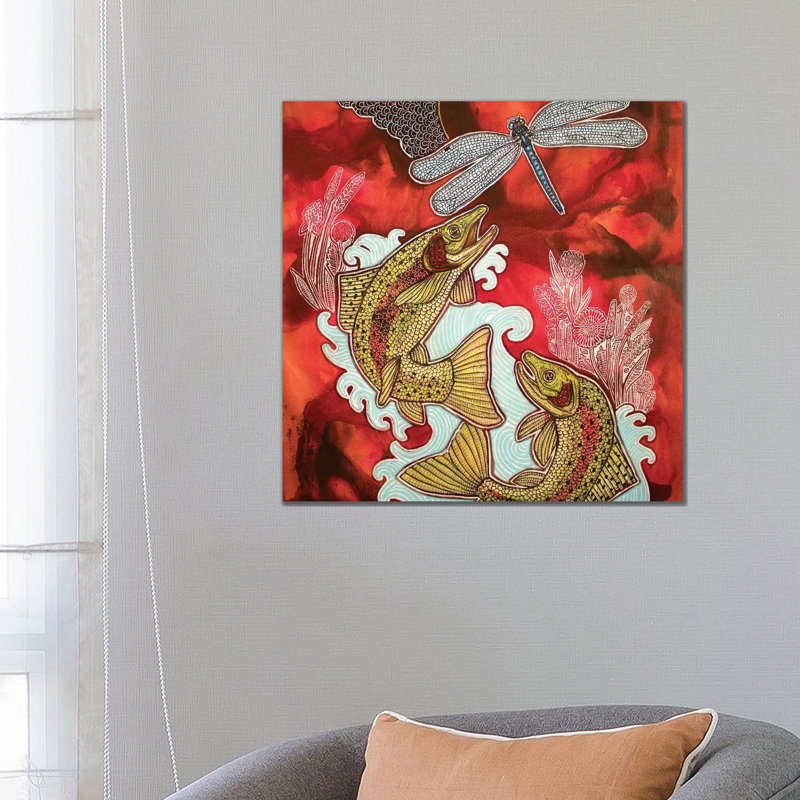 Red Sky, Leaping Trout by Lynnette Shelley - Wrapped Canvas Gallery-Wrapped Canvas Giclée
