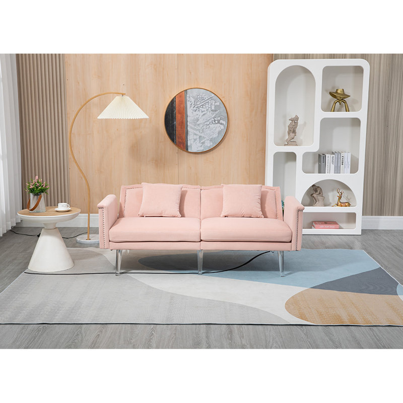 Canapé à accoudoirs carrés 64,57 po Ferrante, Velours rose