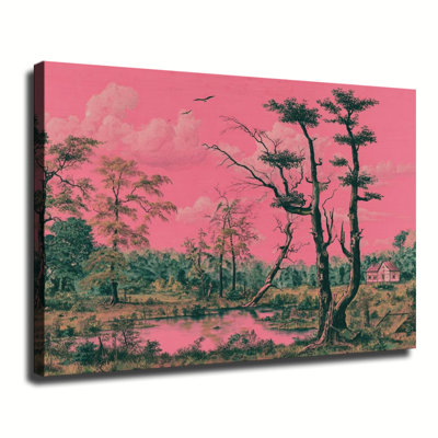 Reproduction d'art sur toile sur toile tendue surdimensionnée de style étang surréel, forêt tropicale