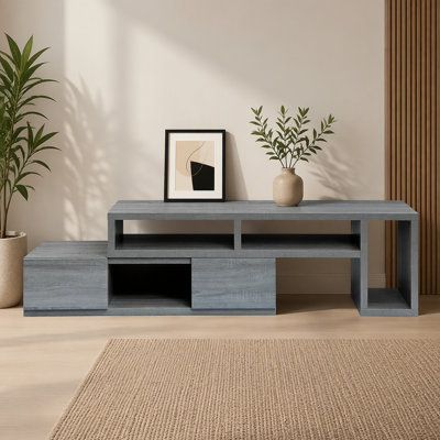 Meuble télé extensible avec rangement et tablettes ouvertes