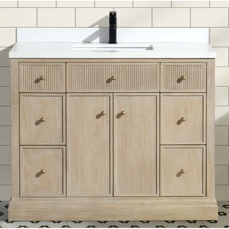 Redondo 42" Ash Oak Single Bathroom Vanity with Quartz Top