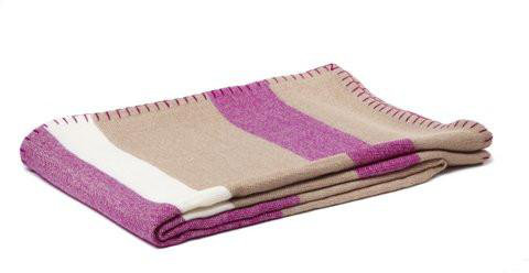 Block Stripe Woven Baby Alpaca Throw Blanket, Camel/Peony