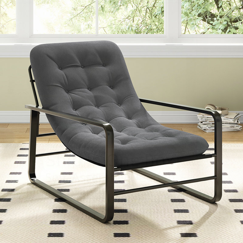 Chaise d'appoint moderne avec structure en fer robuste, Gris, H 31,1 po x l 26,8 po x P 41,7 po