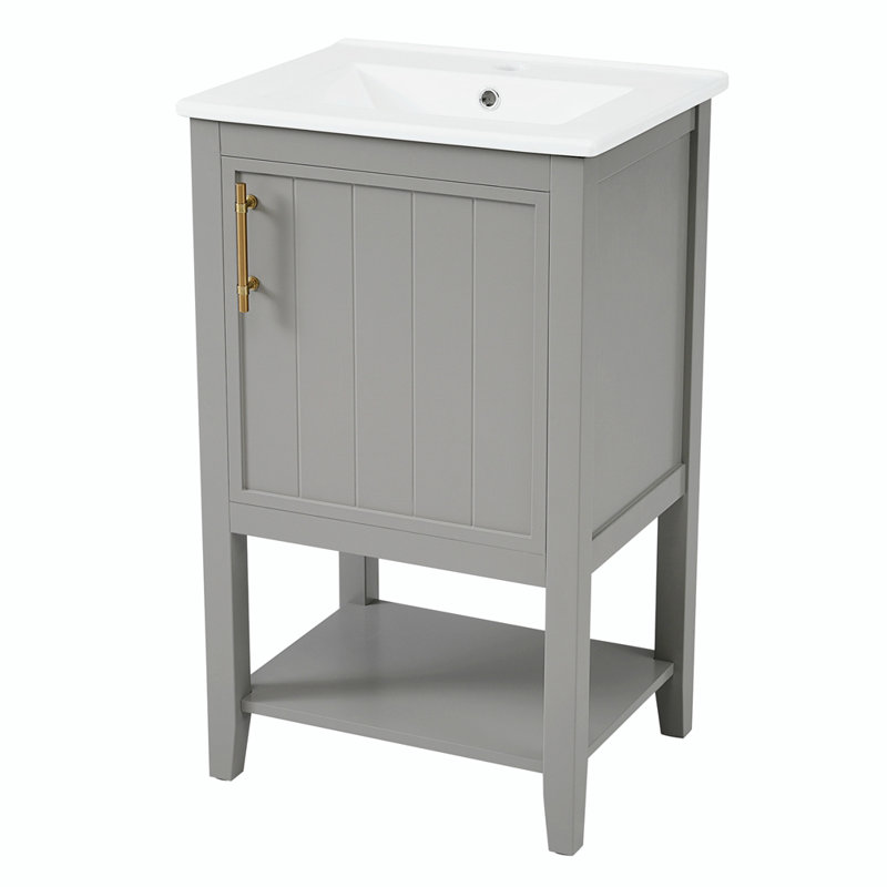 Meuble-lavabo simple 20 po avec plateau en céramique Fillander, Gris