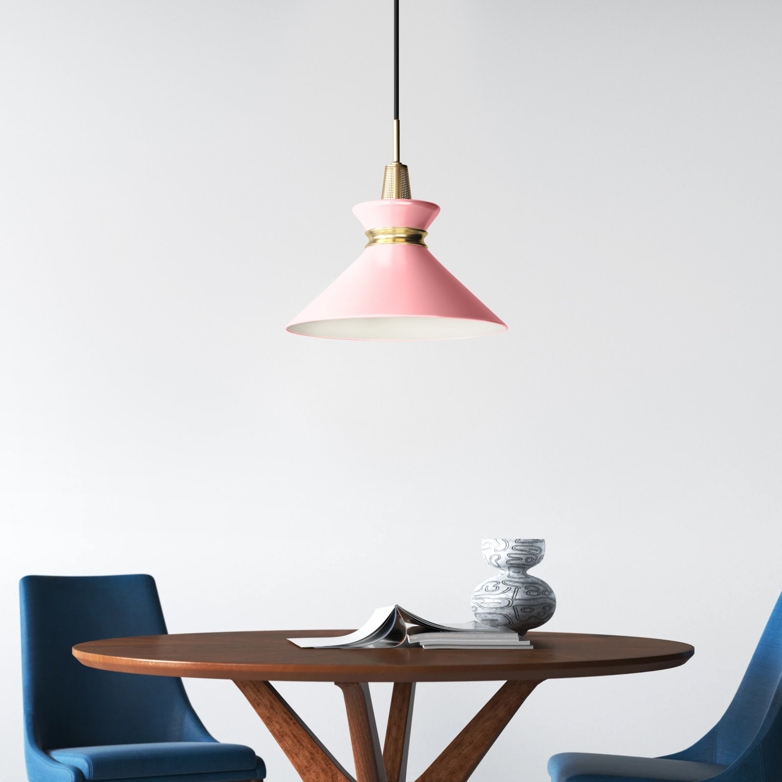 Corby 1 - Light Pendant, 15.25" H x 18" W x 18" D, Pink, Aged Brass