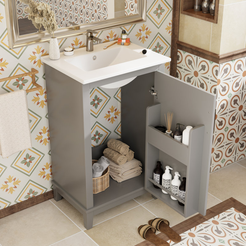 20" Single Bathroom Vanity With Ceramic Top, Gray
