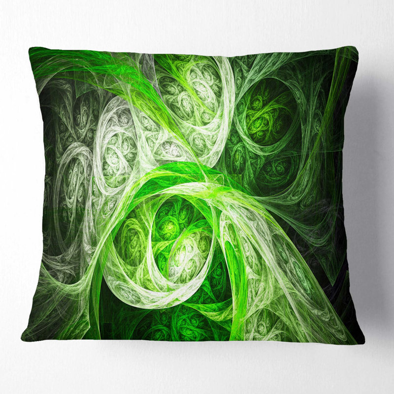 Mystic Green Fractal - coussin imprimé abstrait, 16 po x 1 po, Coussin décoratif