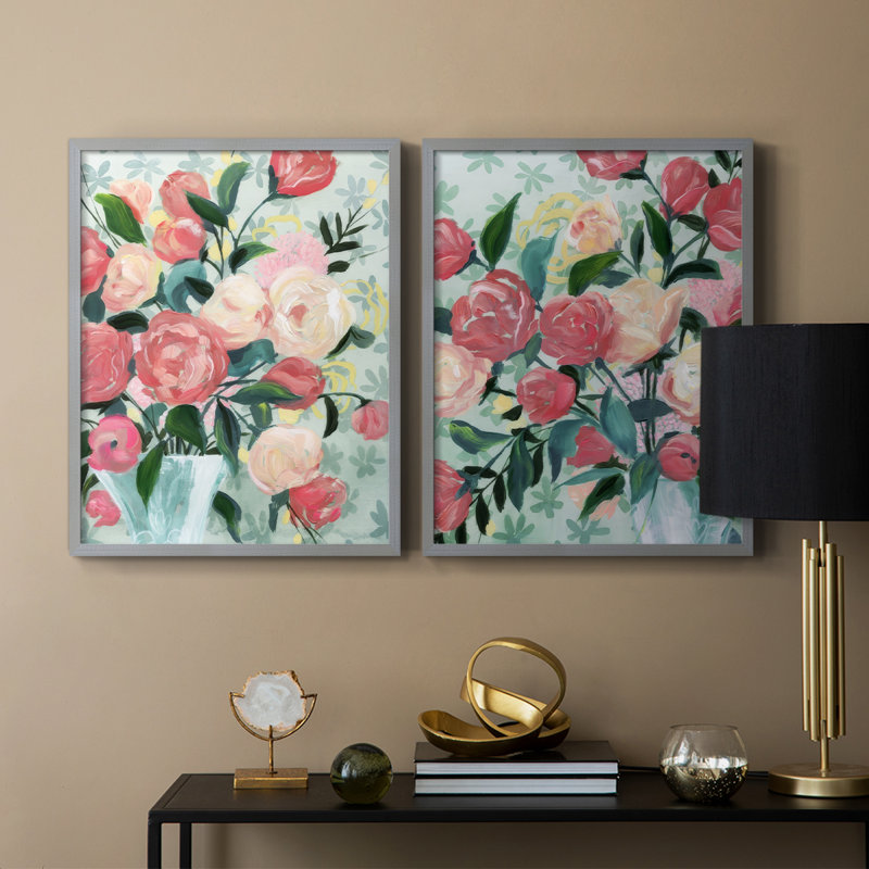 «Painted Posies I», reproduction encadrée de qualité supérieure - prête à être accrochée - aucun clou requis - aucun clou requis