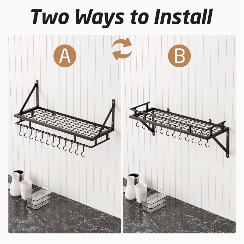 Iron Wall Mounted Pot Rack, Black