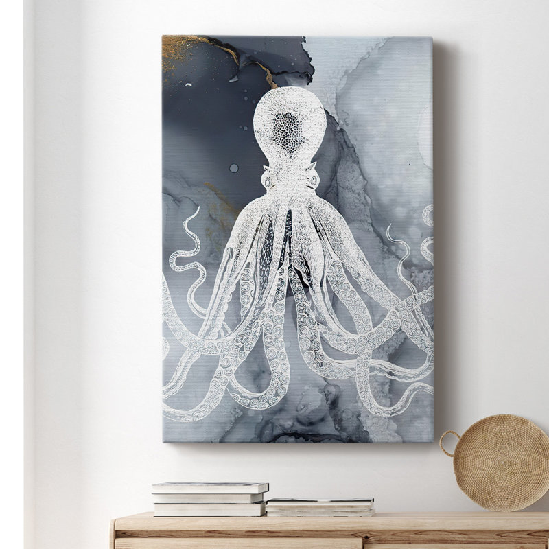 Octopus Ink I, toile tendue avec châssis de qualité supérieure - prête à être accrochée, H 27 po x l 16 po x P 1,5 po