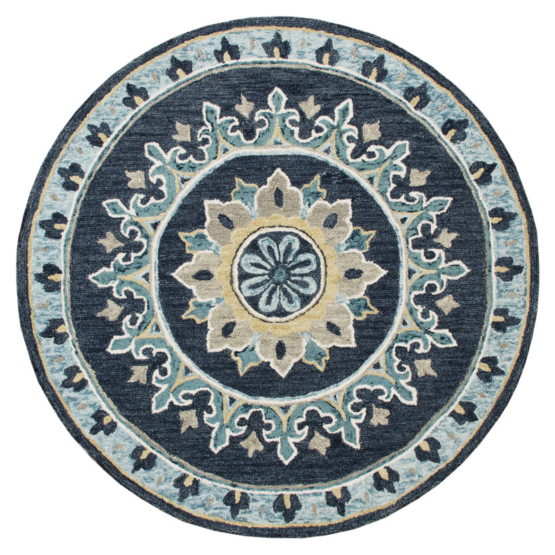 Deferiet Hand Tufted Floral Indoor Rug, Round 7'
