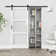3-Lite Frosted Glass and  Wood Sliding Barn Door with Installation Hardware Kit