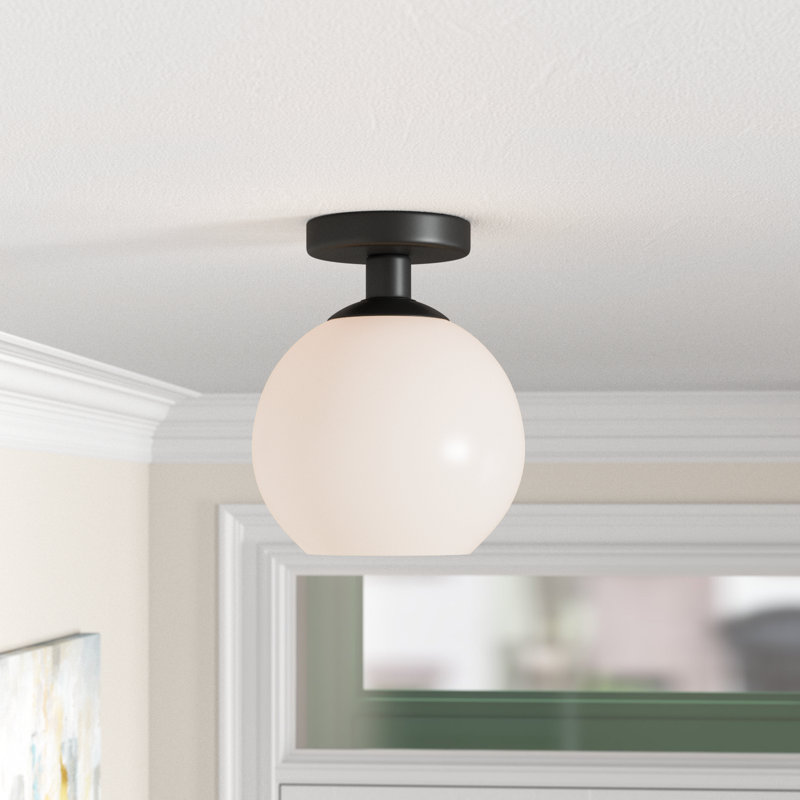 Plafonnier semi-encastré à 1 lumière Snead, H 11,2 po x l 9,8 po x P 9,8 po, Noir, Blanc givré