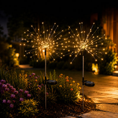 2 - Piece Solar Powered Firework Garden Stake Light Set with Warm White LED Lights