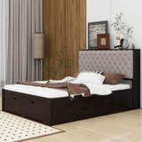 Revollo Wood Queen Size Platform Bed with Storage Headboard, Shoe Rack, and 4 Drawers