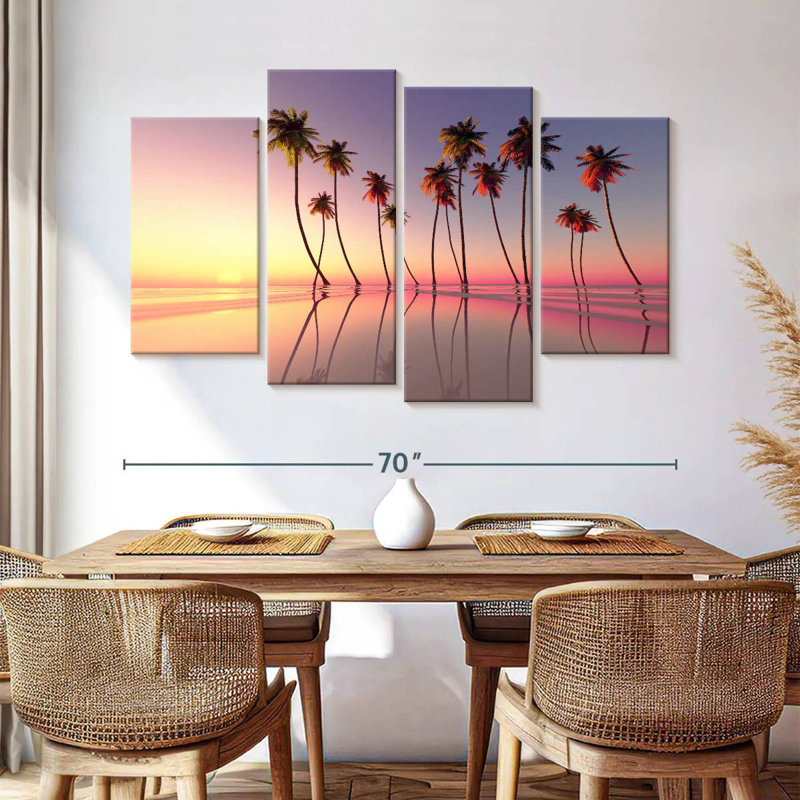 Coucher de soleil rose sur les palmiers Gillard, H 42 po x l 68 po