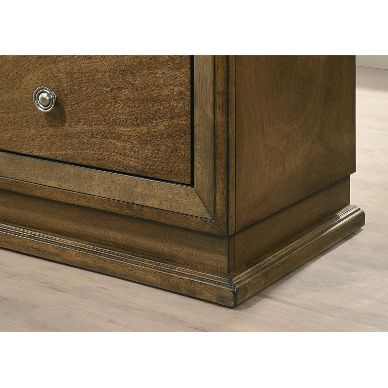 Mobilier de chambre à coucher style transitionnel 1 pièce avec 5 tiroirs en queue d'aronde et boutons en métal finition noyer