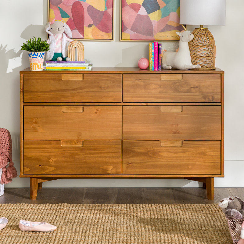 Augie 6 Drawer 132Cm W Solid Wood Double Dresser, Caramel
