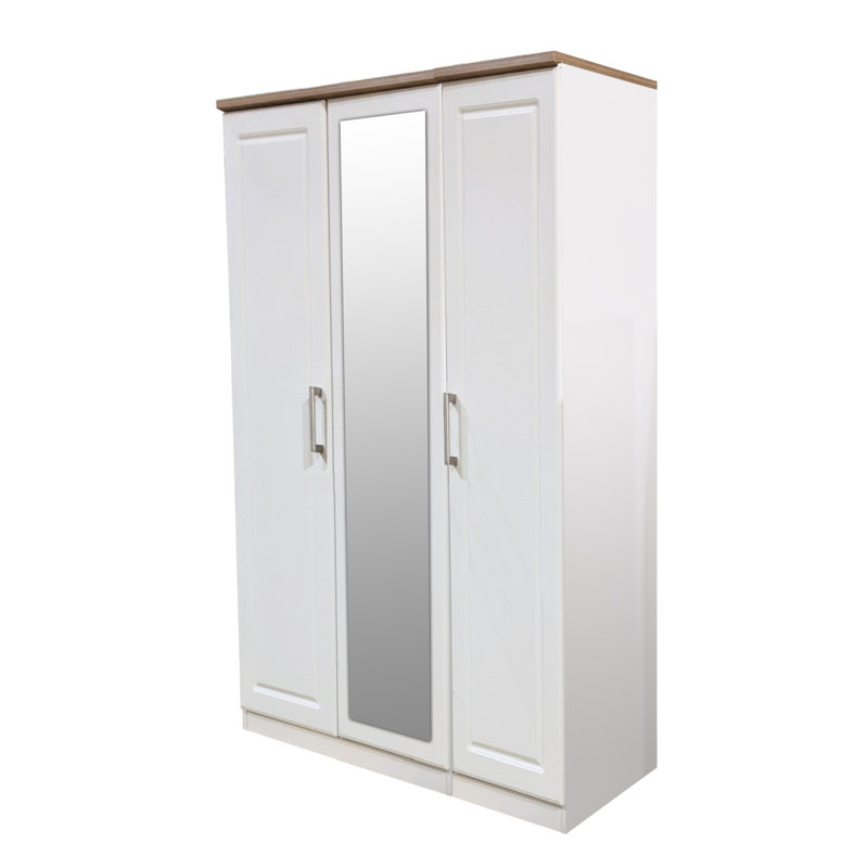 Fully Assembled Elinn Kent 3 Door Wardrobe, White Painted Wood / Oak Wood Veneer
