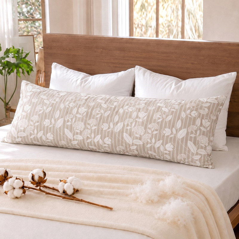 Taie d'oreiller 100% coton Floral, Beige-Corps