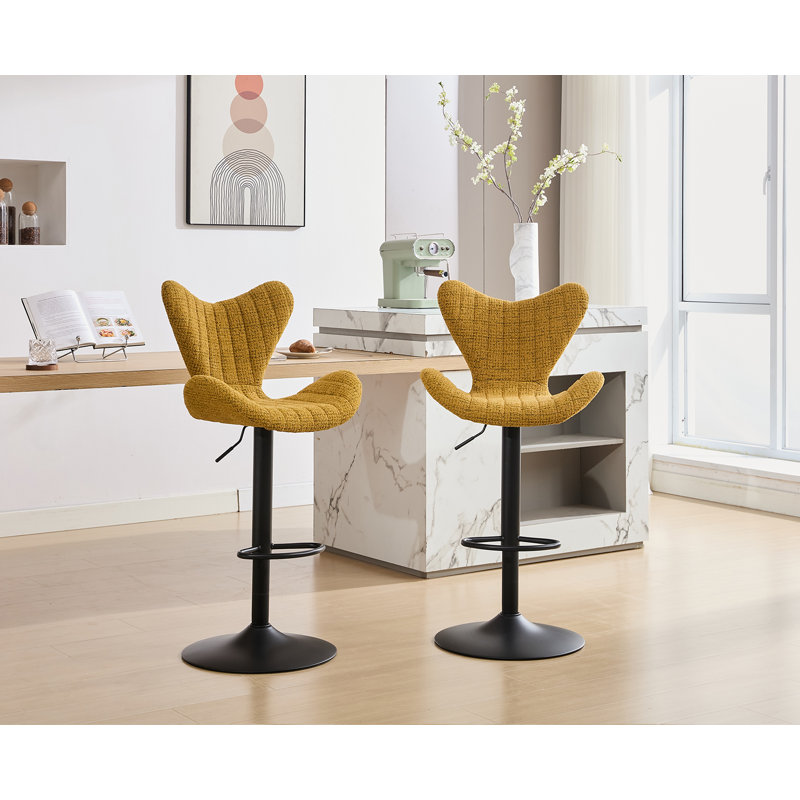 360° Swivel Upholstered Adjustable Height Bar Stools Counter Bar Stools with Sturdy Metal Frame , Yellow