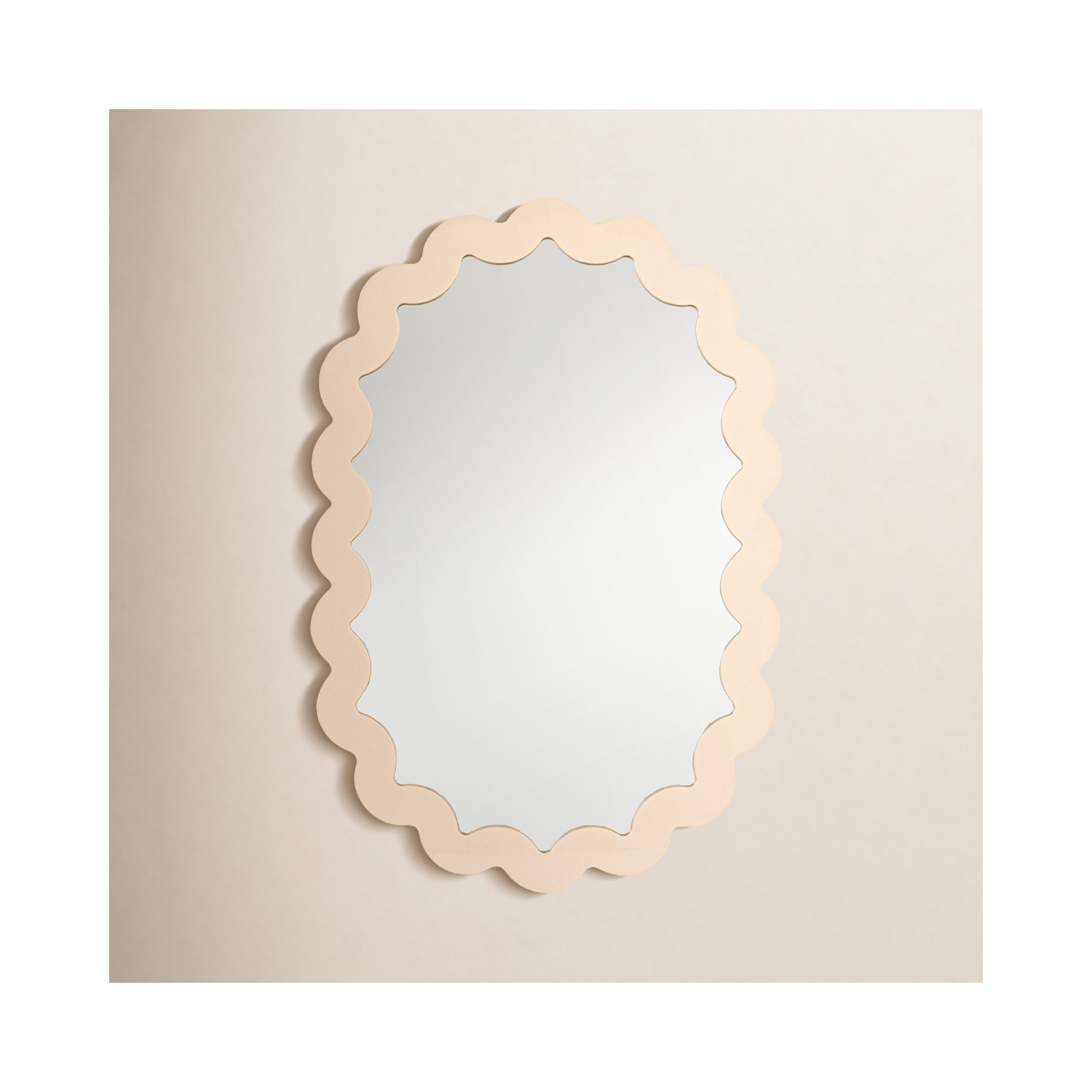Wood Framed Scalloped Wall Mirror