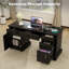 Bureau d'ordinateur 59 "avec tiroirs et prises de courant - Classeur verrouillable, bureau de direction en bois rustique-1209715797