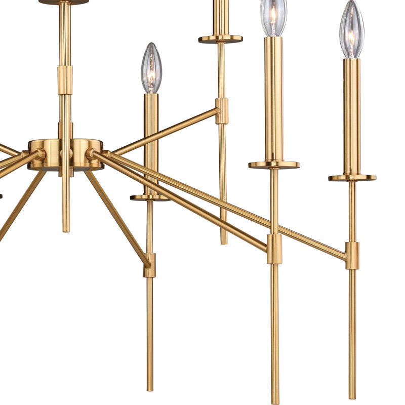 9 - Light Dimmable Tiered Chandelier, Natural Brass