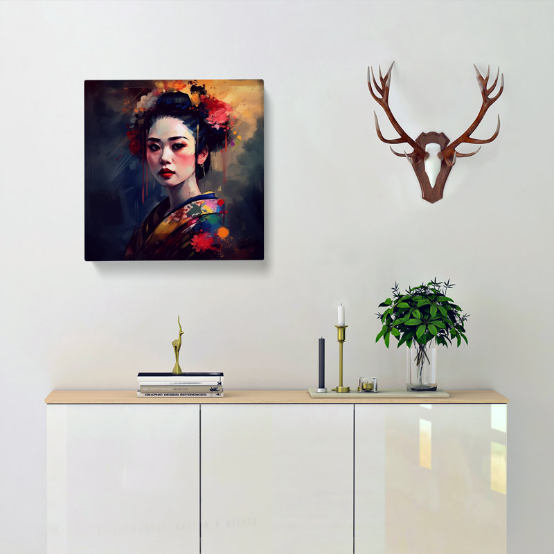 Geisha Post-Impressionism - Wrapped Canvas, 50cm H x 50cm W x 3cm D