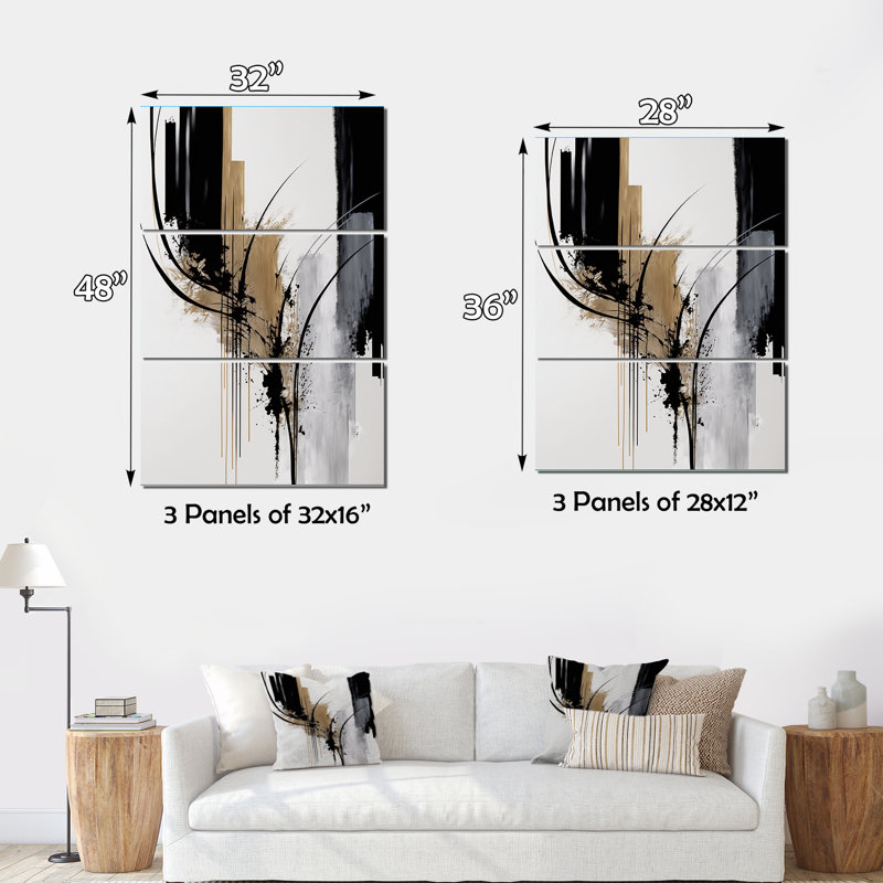 Avetik noir, blanc et doré Expression II 3 pièces, H 36 po x l 28 po x P 1 po