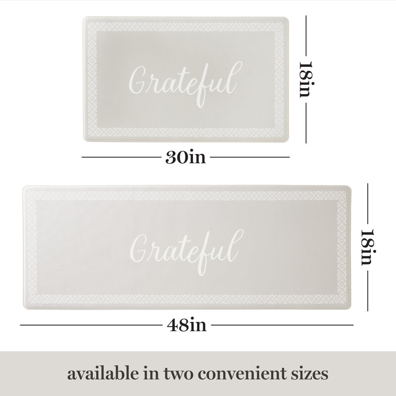 MARTHA STEWART Bloomfield Grateful Border Kitchen Mat , Gray, Rectangle 1'6" x 2'6"