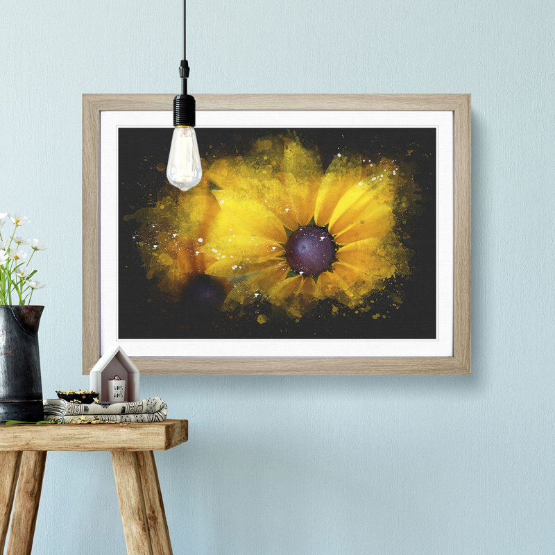 Yellow Coneflowers - Framed Print, 45cm H x 63cm W x 2cm D, Oak Framed