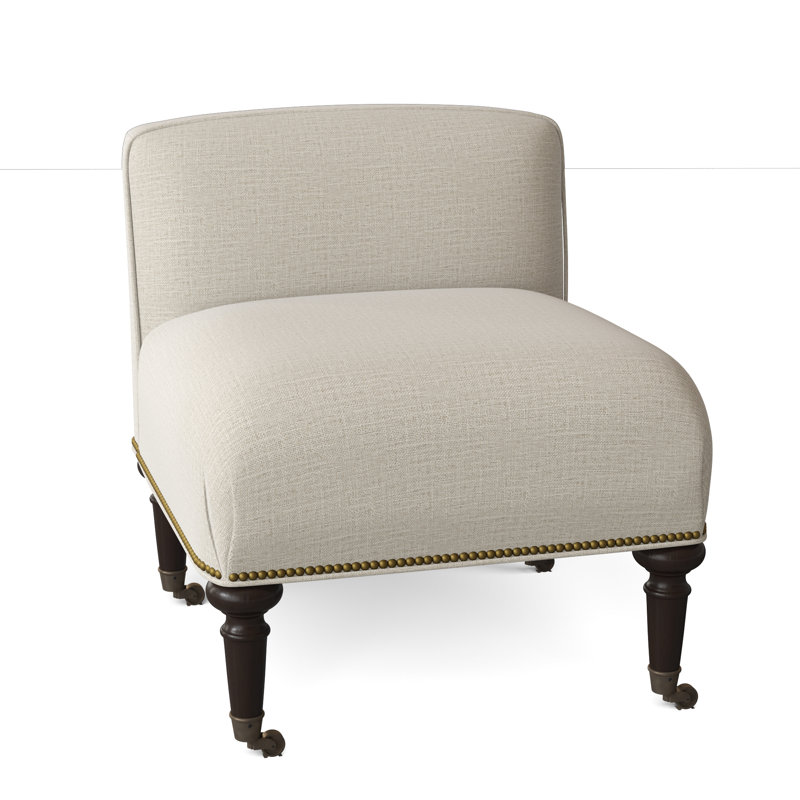 Fauteuil de chambre Chloe, Noyer noir, Petit nickel noir, Lin UV-Rollo