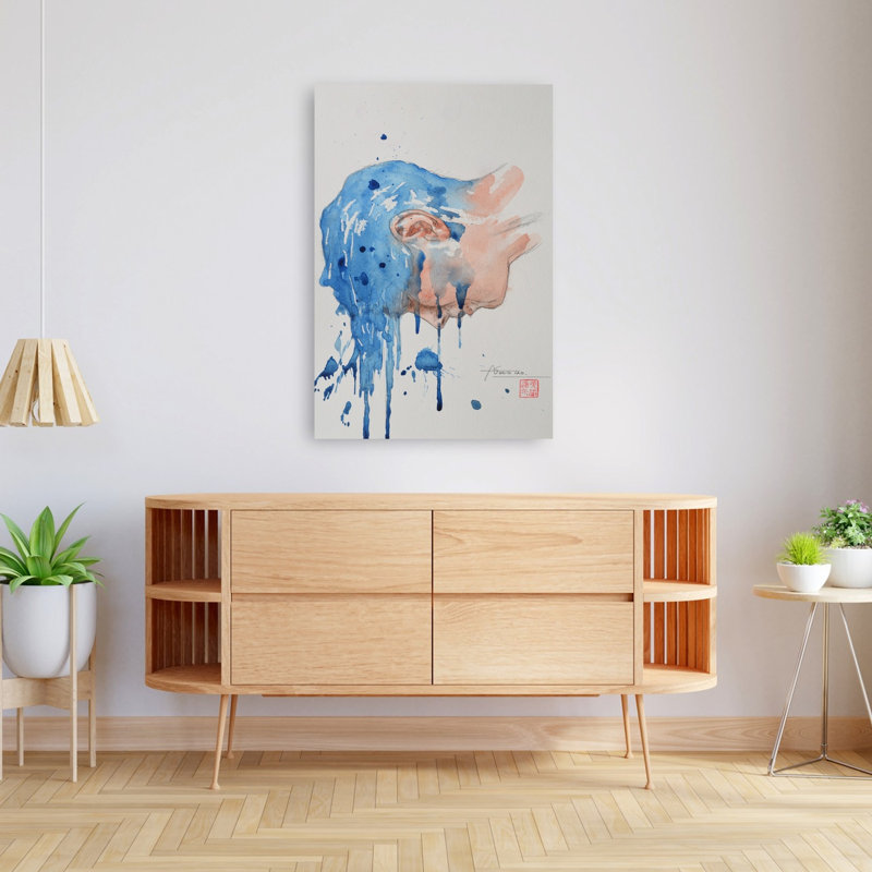 Dissolving Blue Face Abstract Contemporary Portrait Wall Art Print by Hongtao Huang - Wrapped Canvas Print
