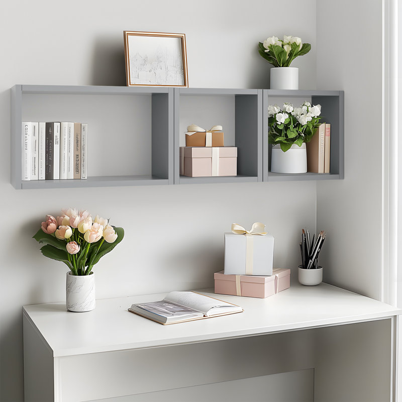  Ensemble de 3 tablettes murales cubiques flottantes pour la découverte de l'espace, gris, Gris