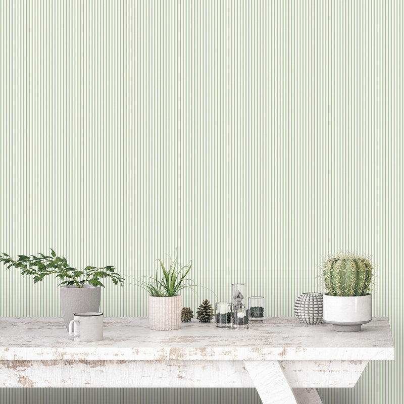 Miniatures 2 Multi-Stripe Design 33' L x 21" W Wallpaper Roll, Green/White