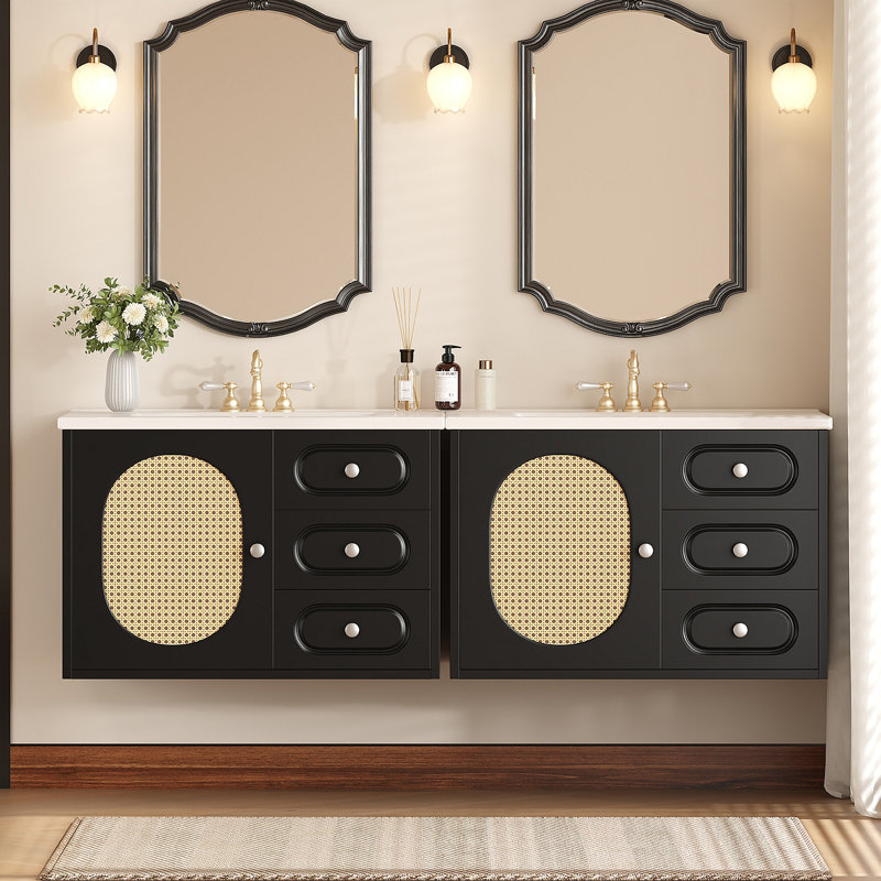 Meuble-lavabo 30 po avec lavabo en céramique, meuble-lavabo Mid-Century avec 2 tiroirs, meuble-lavabo avec grand espace de rangement