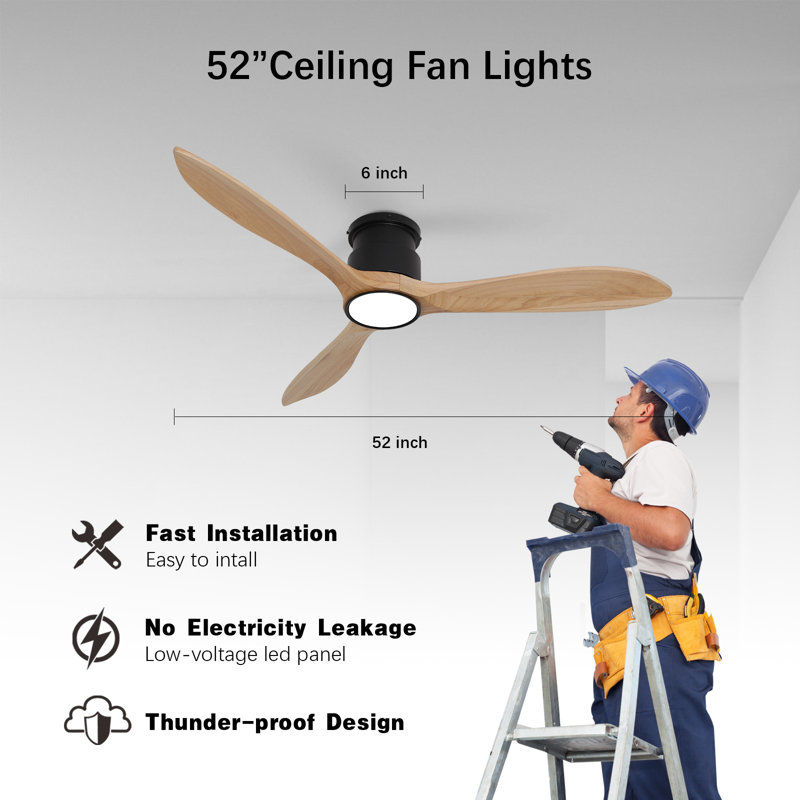 52 po Ventilateur de plafond d'intérieur à DEL à intensité variable avec lumière et télécommande à 6 vitesses