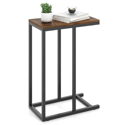 C-shaped Side Table Industrial Sofa Table With Heavy-duty Metal Frame
