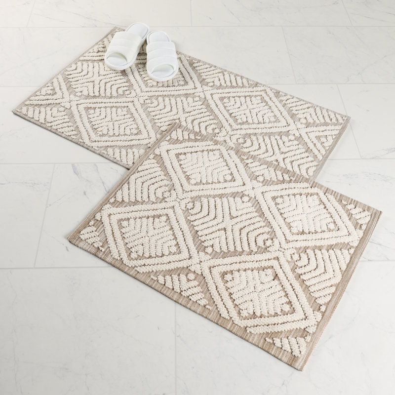 Ensemble de tapis de salle de bain 2 pièces Ceton, Beige, LARGE- 2 pièces