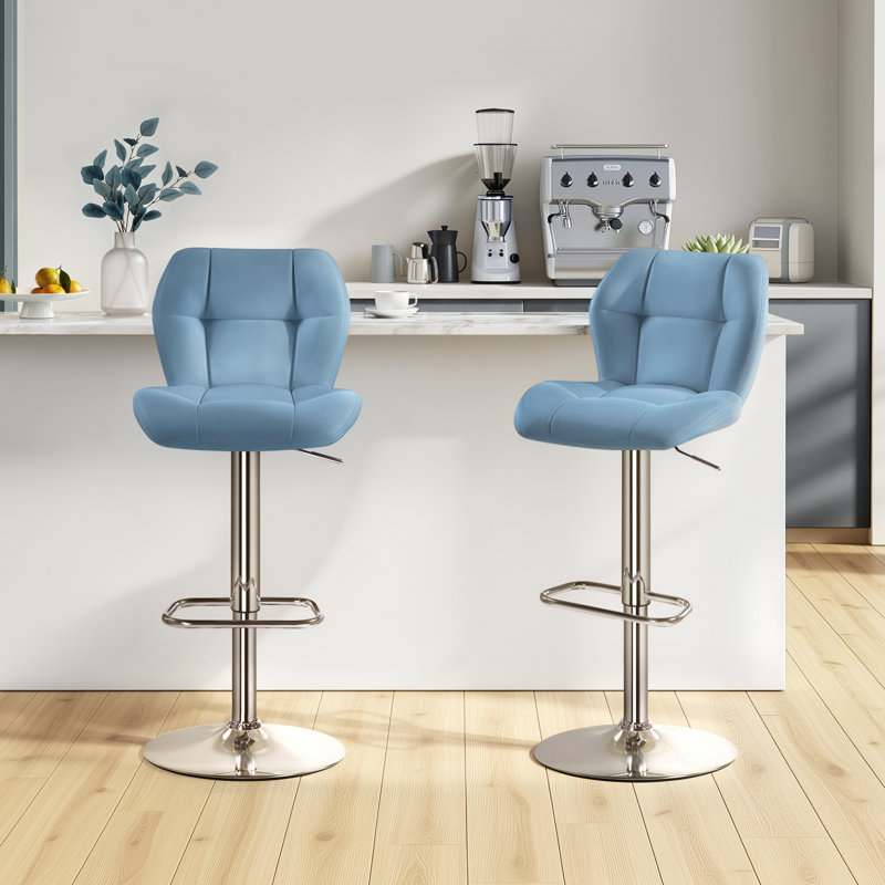 color Height Adjustable Modern Faux Leather Swivel Bar Stools, Blue