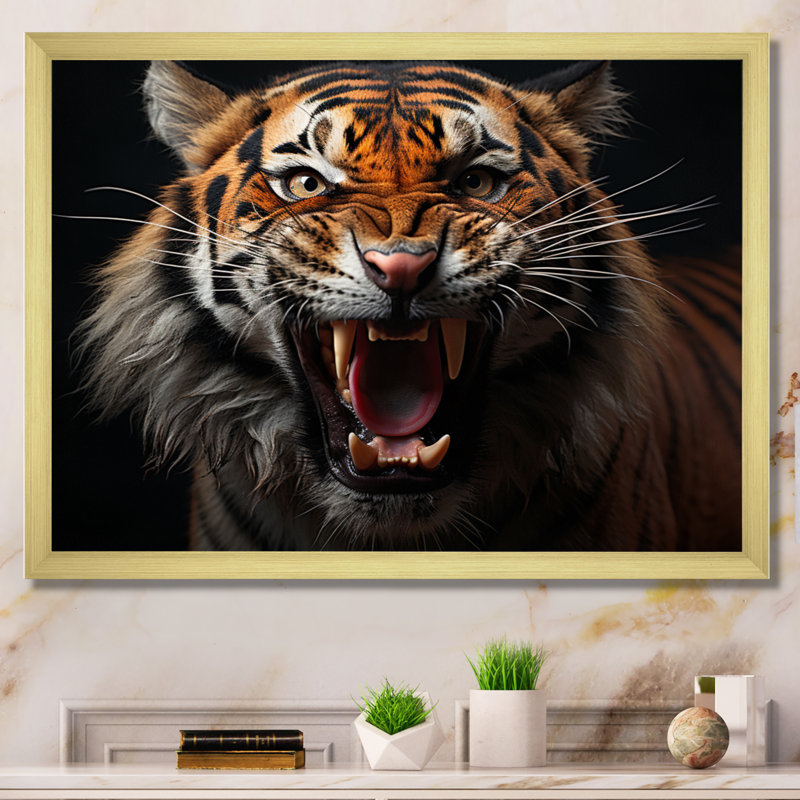 «Tiger Stripes Of Power II» sur toile, H 16 po x l 32 po x P 1 po, Encadrement doré