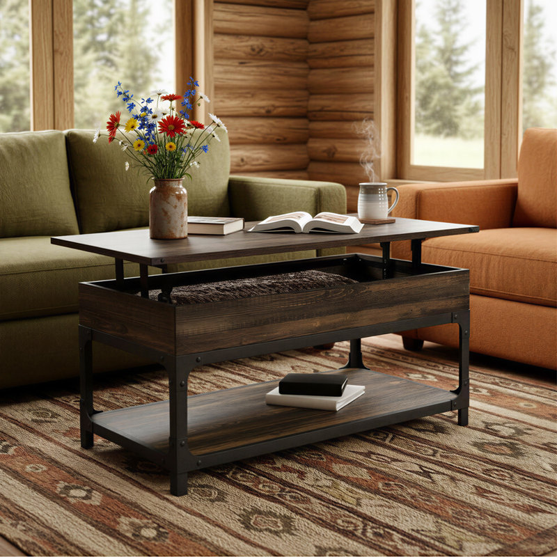 Lift-Top Coffee Table With Drawers - Thumbnail 4