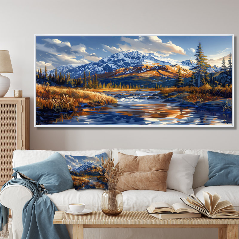 Alaska Denali National Park Autumn River I - Alaska, art mural, Toile encadrée flottée blanche, H 28 po x l 60 po x P 1,5 po