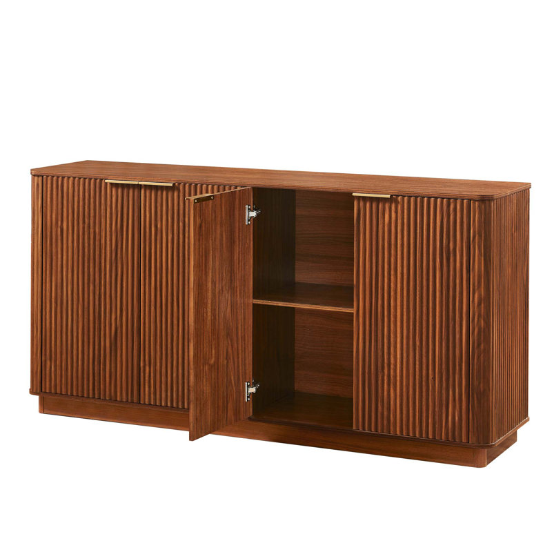 Buffet à rayures verticales avec motif ondulé et beaucoup de rangement, Noyer
