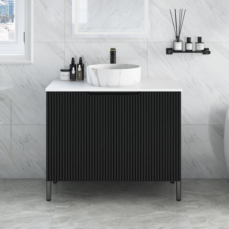 Meuble-lavabo autoportant de 30 po avec lavabo rond en céramique blanc et 2 portes Ambriehl